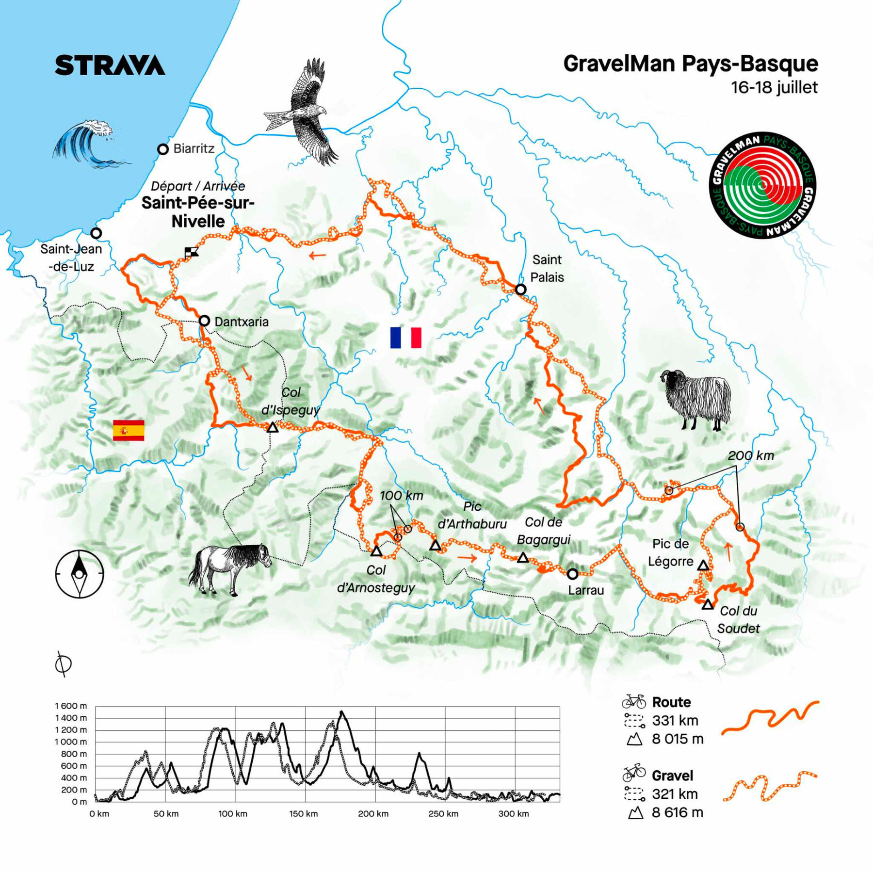 Strava X GravelMan Pays-Basque - digital illustration