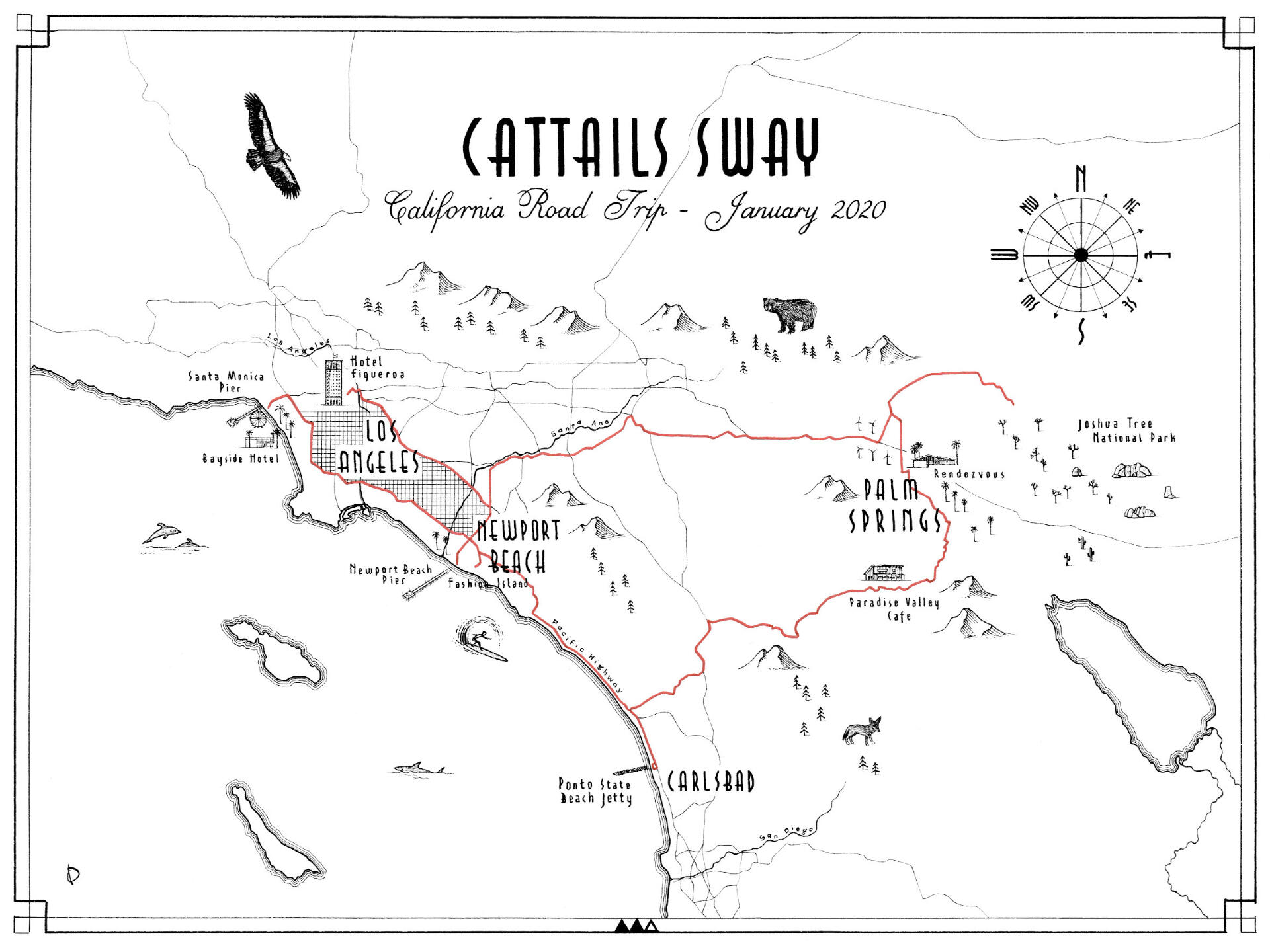 Cattails Sway - ink on 30x40cm Hahnemühle Britannia paper
