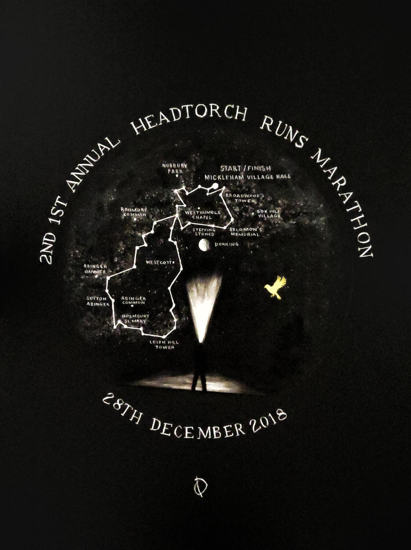 Headtorch Runs Marathon - 10”x8” scratchbord illustration